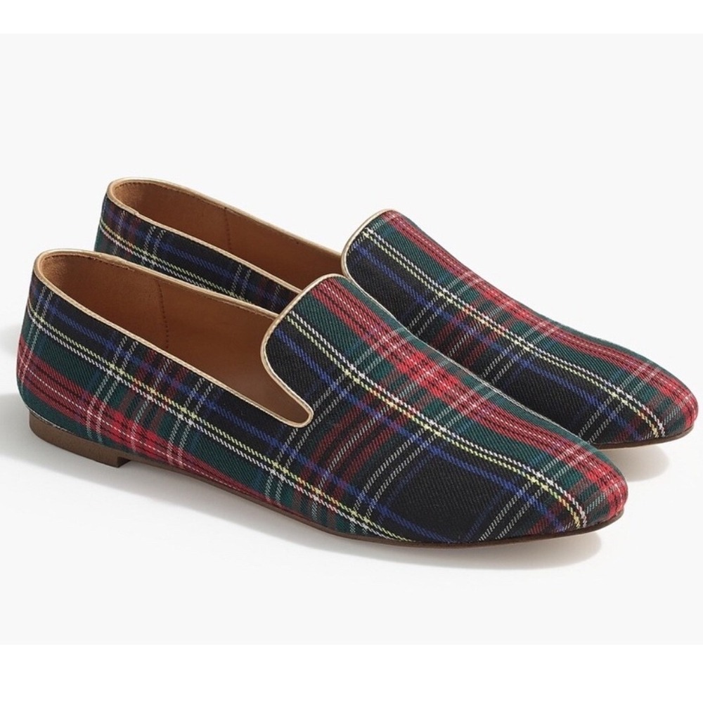J Crew‎ Factory Plaid Flats Womens 7 Preppy Academic Tartan Slip On Shoes